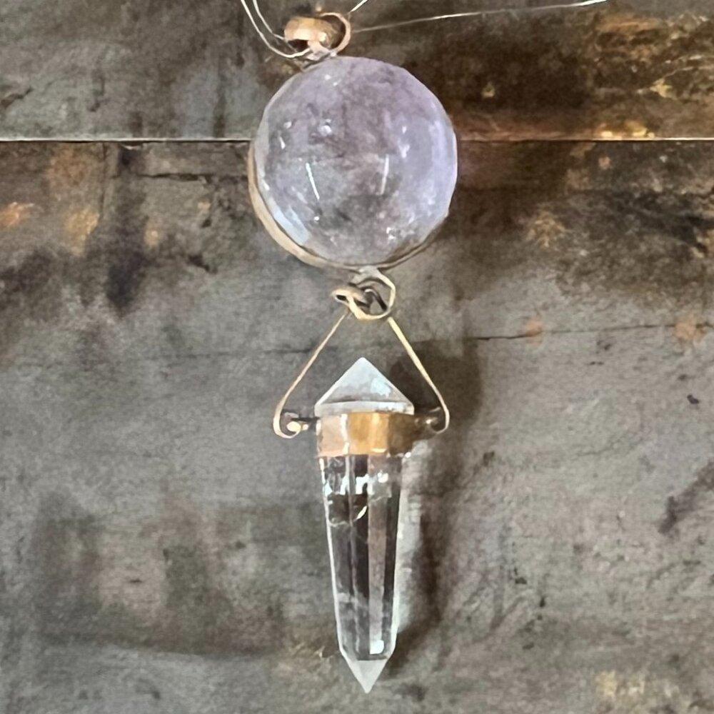 Genuine Faceted Amethyst Sphere & Double Terminated Quartz Pendant/Sun Catcher